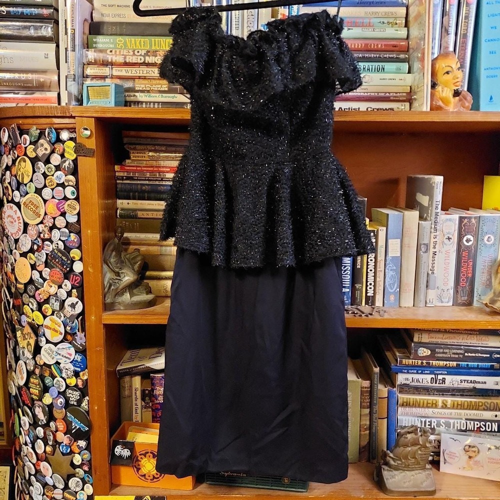 Vintage 80s All That Jazz Sparkly Peplum Dress Sweetheart Black Size 3